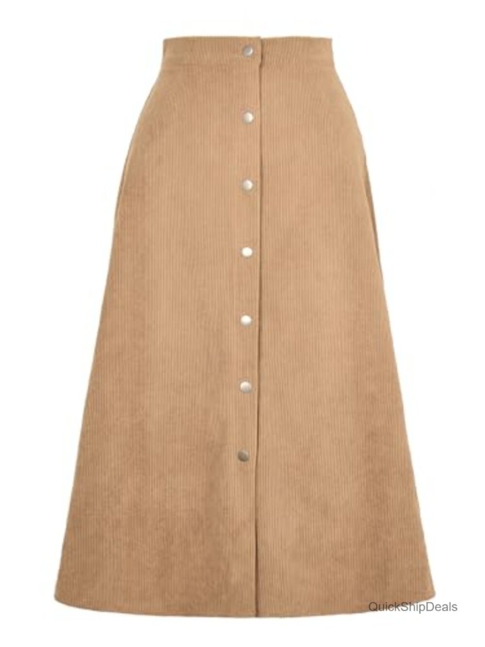 Women's High Waist A-Line Corduroy Midi Skirt Button Front